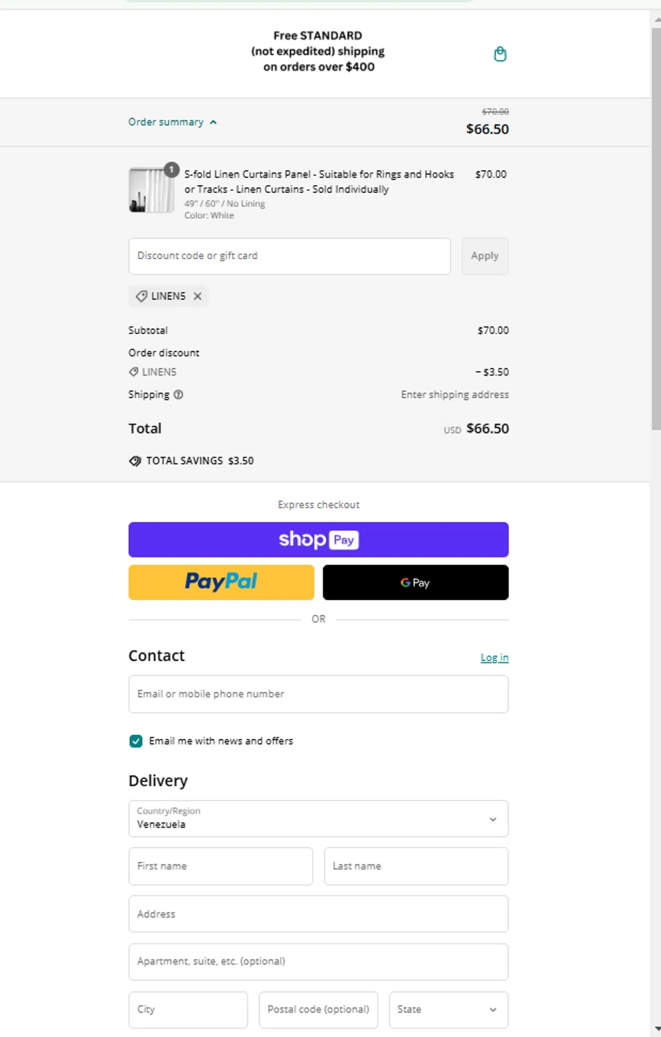 3HLinen discount code screenshot showing code LINEN5 applied at 3HLinen checkout page. Uploaded by SimplyCodes community member alejandroadrianza on Feb 7, 2025