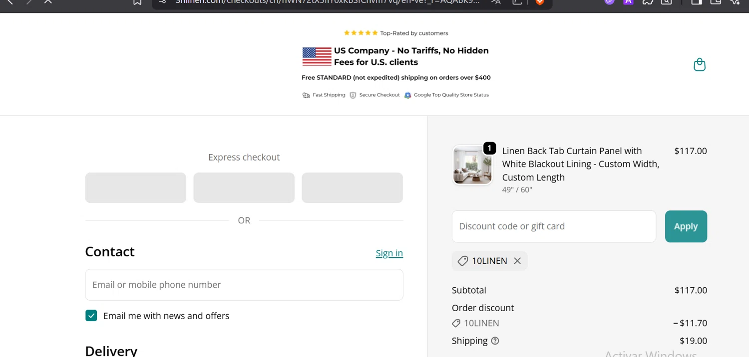 3HLinen discount code screenshot showing code 10LINEN applied at 3HLinen checkout page. Uploaded by SimplyCodes community member CoinOwl5103 on Dec 30, 2025