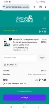 3 Moms Organics coupon verification screenshot