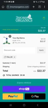 3 Moms Organics coupon verification screenshot
