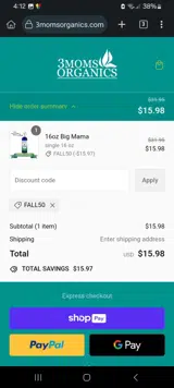 3 Moms Organics coupon verification screenshot