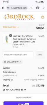 WELCOME10 coupon verification screenshot