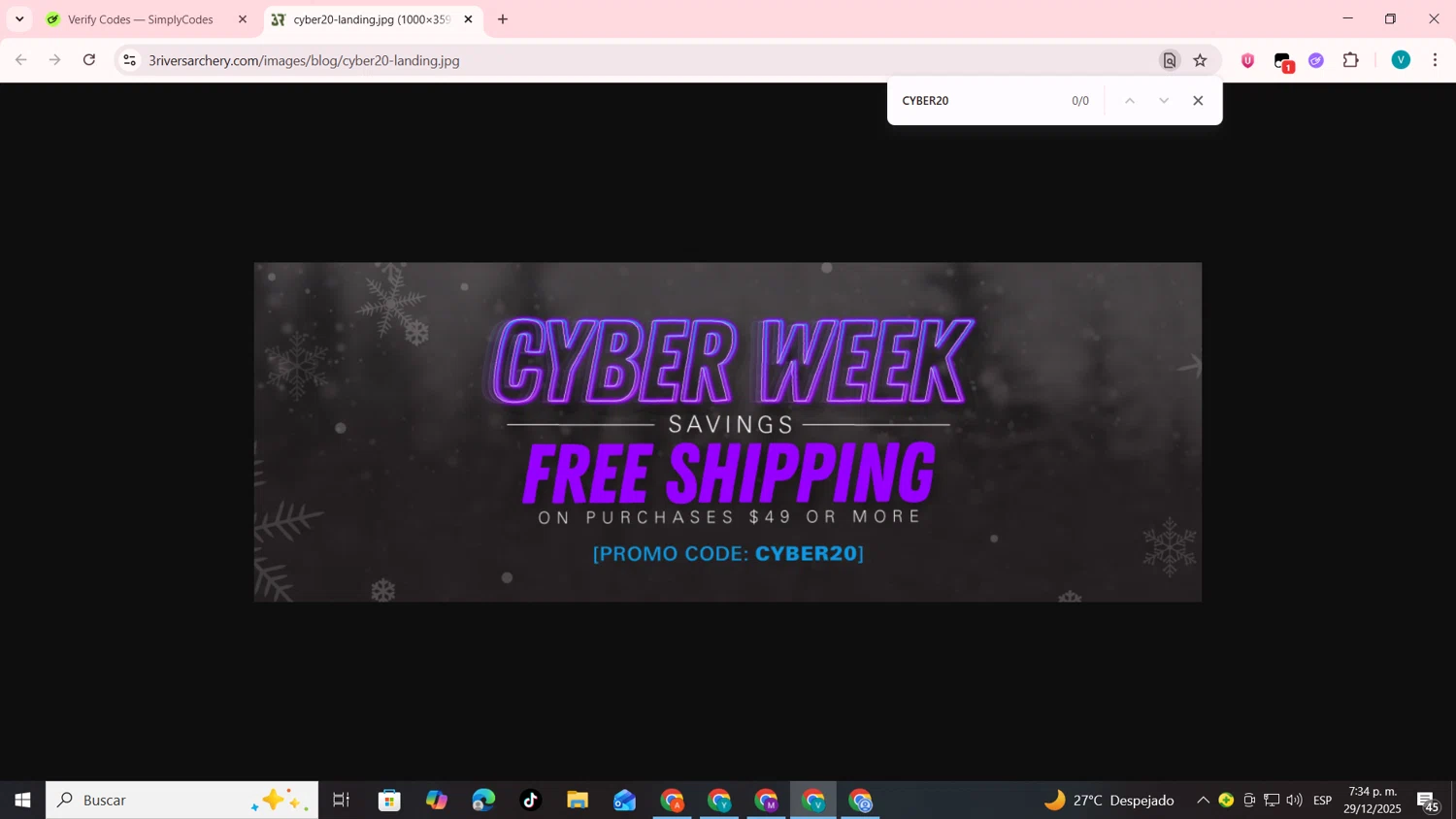 3Rivers Archery promo code screenshot showing code CYBER20 applied at 3Rivers Archery checkout page. Uploaded by SimplyCodes community member lyffytaro on Dec 29, 2025