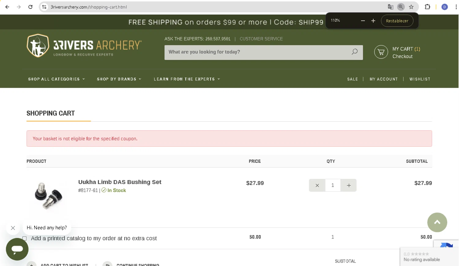 3Rivers Archery promo code screenshot showing code SHIP99 applied at 3Rivers Archery checkout page. Uploaded by SimplyCodes community member d566ty on Jun 14, 2025