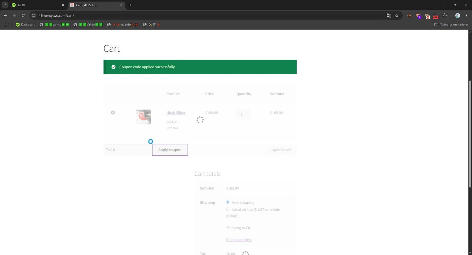 41.22 Inc. promo code screenshot showing code Tat10 applied at 41.22 Inc. checkout page. Uploaded by SimplyCodes community member Mriko_Kien_lo_lea on May 21, 2025