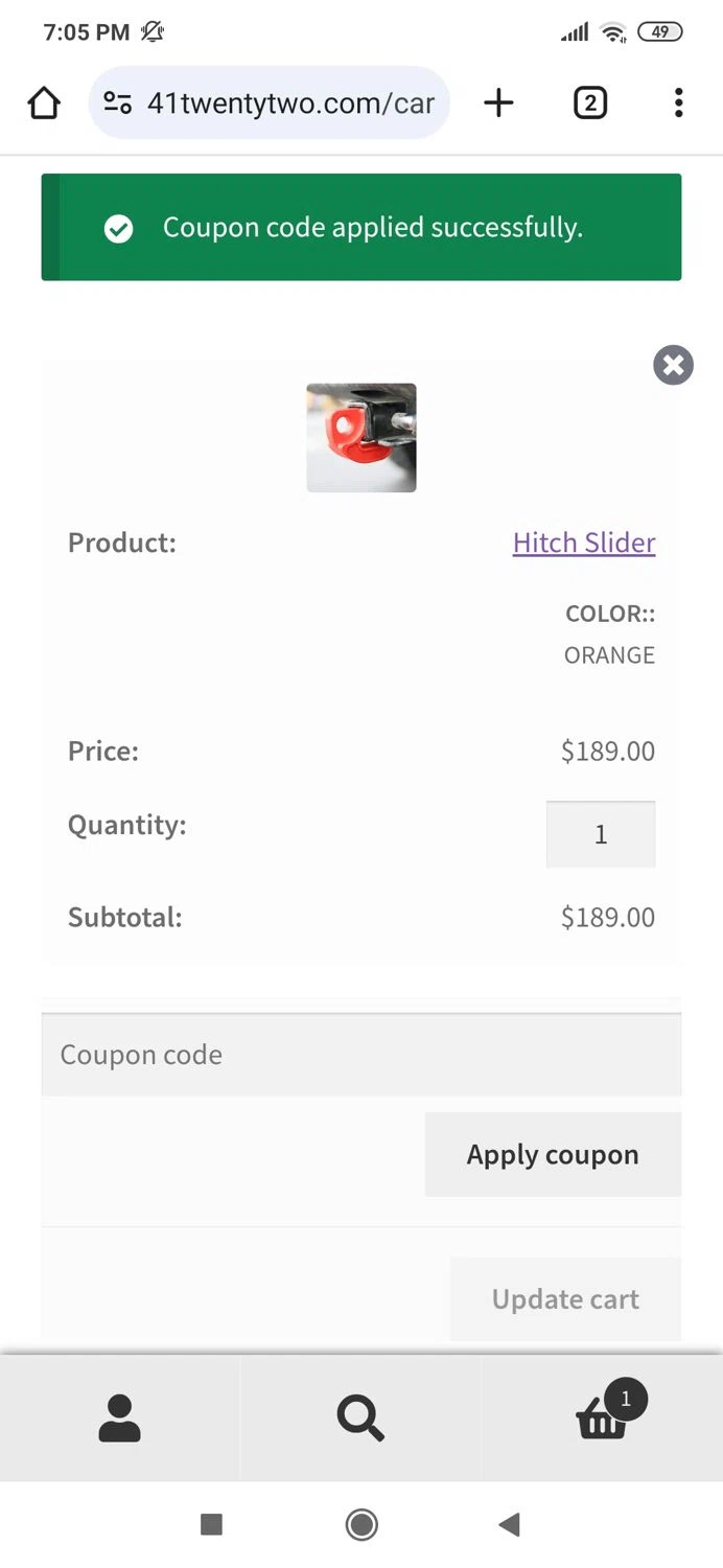 41.22 Inc. promo code screenshot showing code Tat10 applied at 41.22 Inc. checkout page. Uploaded by SimplyCodes community member MightyBoss9975 on May 6, 2025