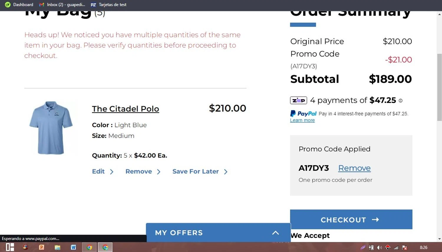 41.22 Inc. promo code screenshot showing code whatzs applied at 41.22 Inc. checkout page. Uploaded by SimplyCodes community member PaticoBel on May 21, 2025
