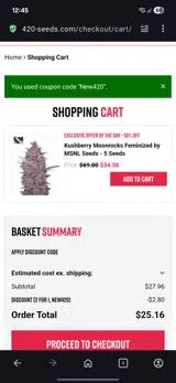 420 Seeds coupon verification screenshot