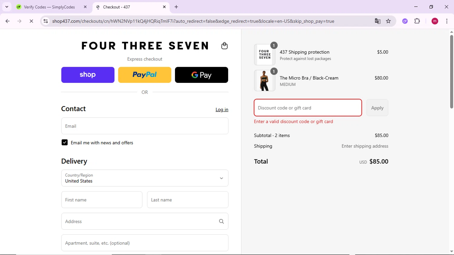 437 promo code screenshot showing code SIMMYLOVES437 applied at 437 checkout page. Uploaded by SimplyCodes community member PrimeSage7080 on Aug 30, 2025
