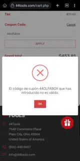 44olfabox coupon verification screenshot