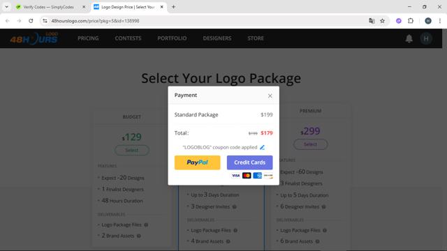 48 Hours Logo checkout page showing 48 Hours Logo promo code box | Screenshot taken by SimplyCodes community member on May 26, 2025