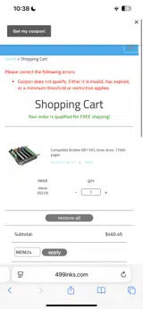 MEM24 coupon verification screenshot