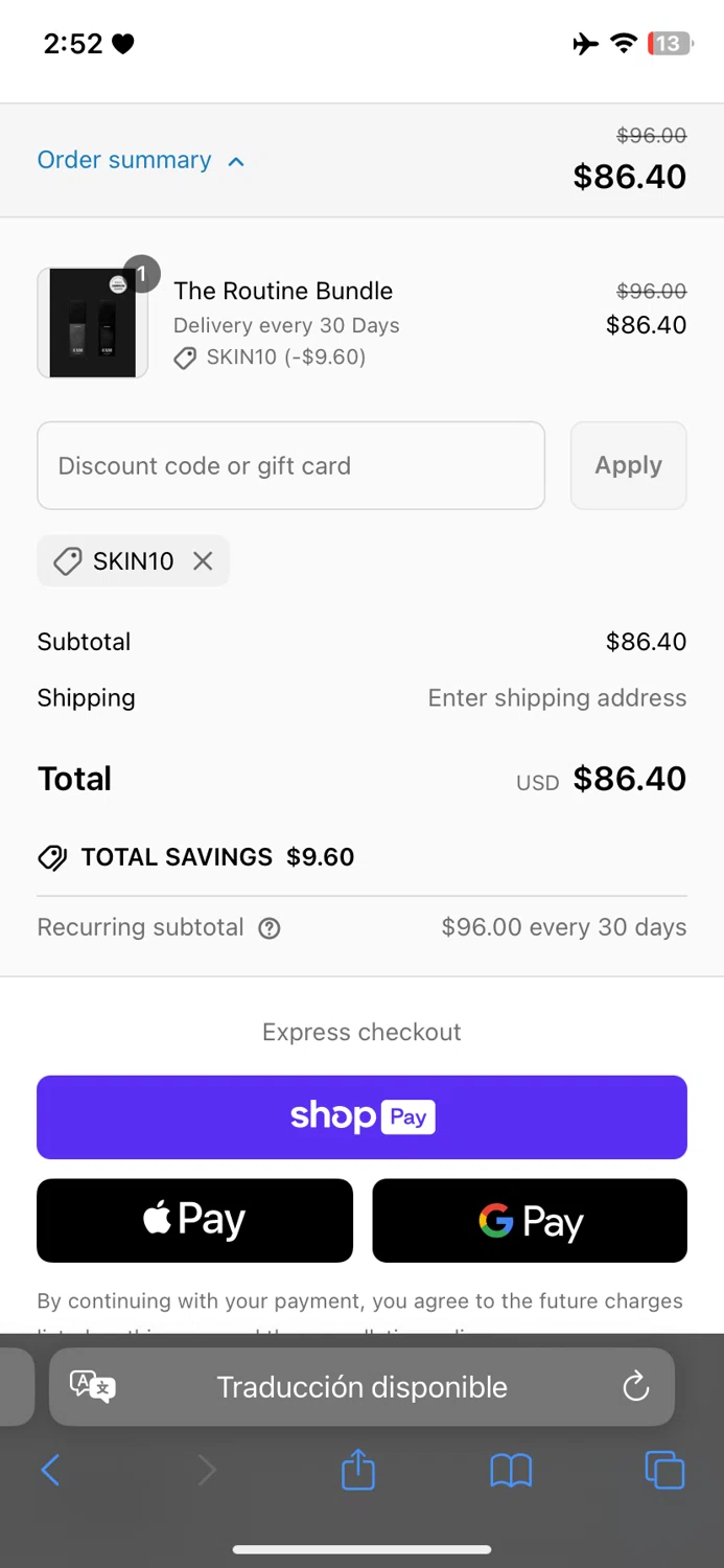 4AM promo code screenshot showing code SKIN10 applied at 4AM checkout page. Uploaded by SimplyCodes community member WonderCaptain6926 on Jun 22, 2025