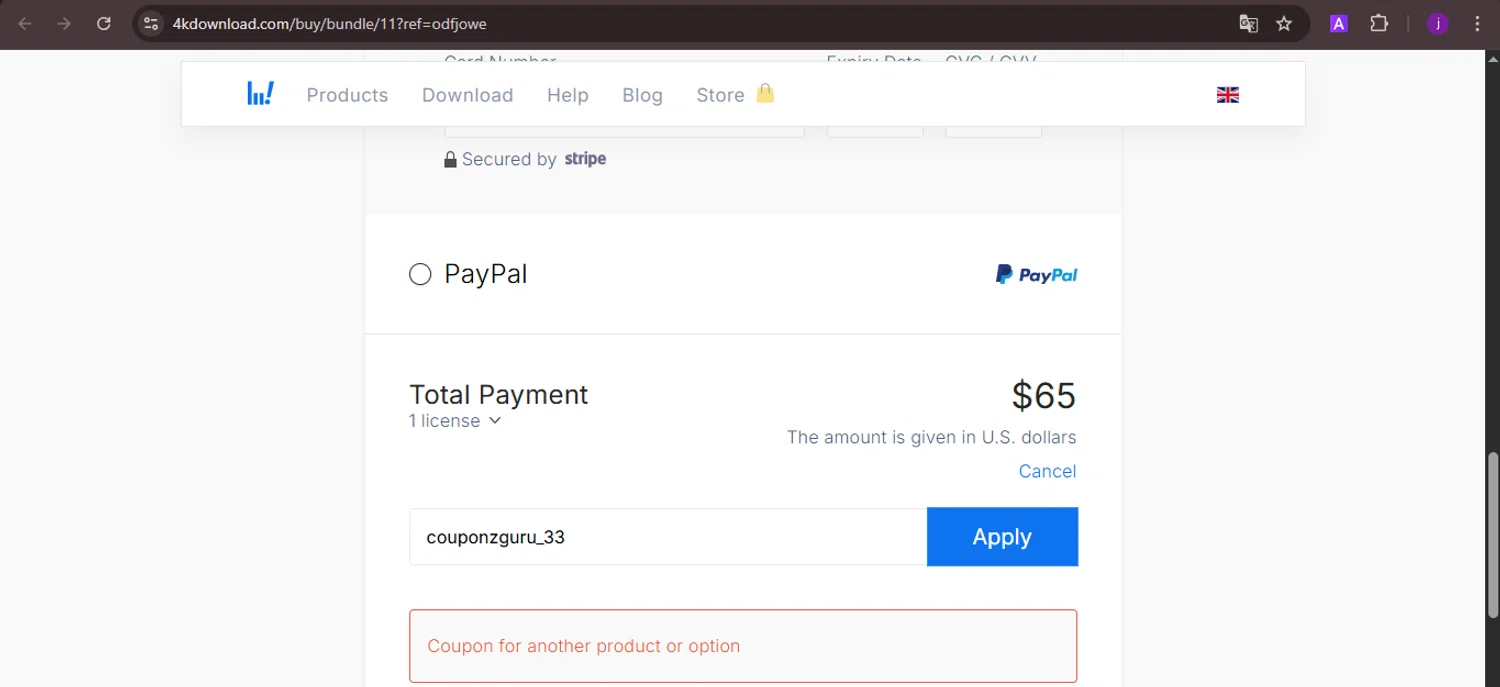 4K Download coupon code screenshot showing code couponzguru_33 applied at 4K Download checkout page. Uploaded by SimplyCodes community member CoinMaverick1452 on Sep 24, 2025