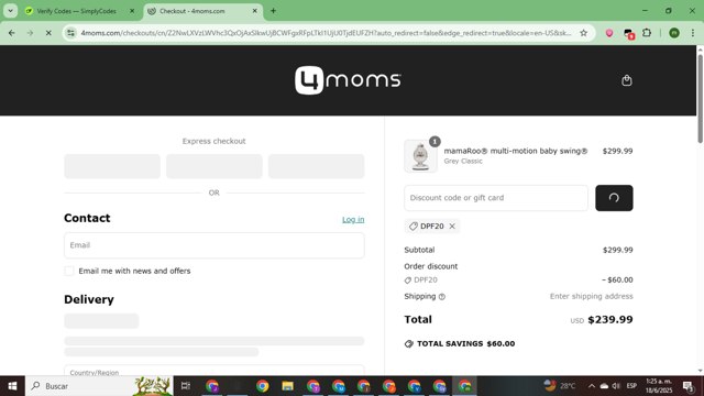 4moms checkout page showing 4moms discount code box | Screenshot taken by SimplyCodes community member on Jun 18, 2025