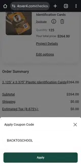 BACKTOSCHOOL coupon verification screenshot