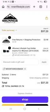 4Runner Lifestyle coupon verification screenshot