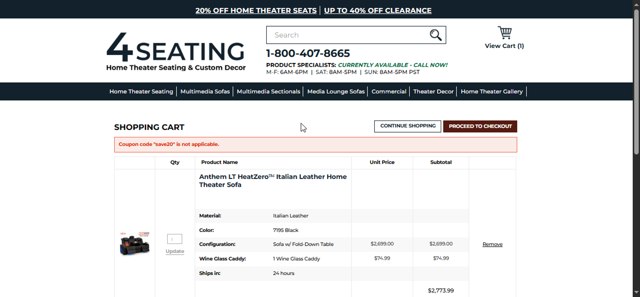4Seating checkout page showing 4Seating coupon code box | Screenshot taken by SimplyCodes community member on Aug 5, 2025