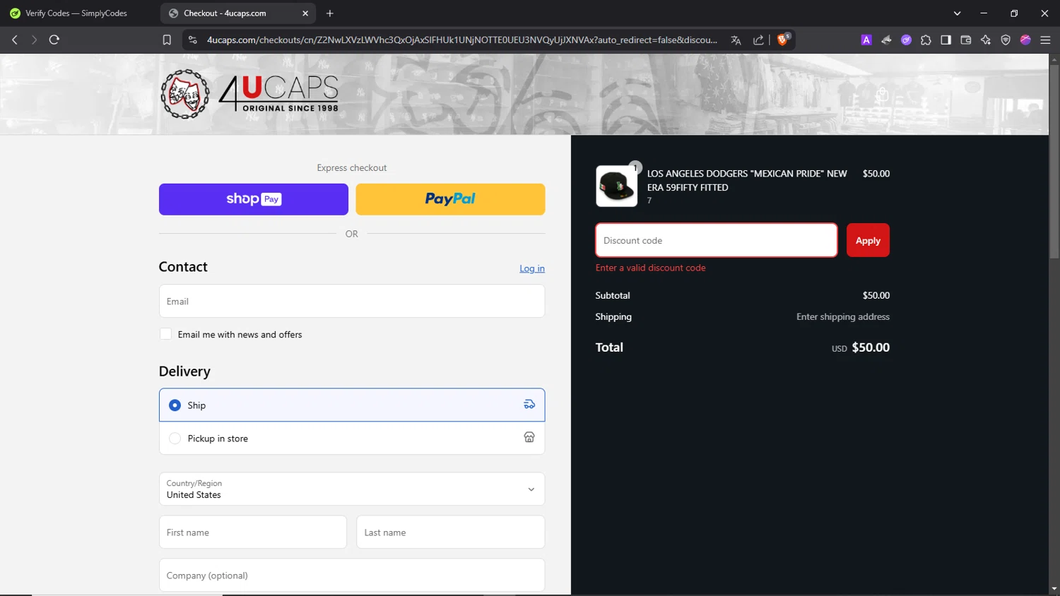 4U Caps promo code screenshot showing code 4U05 applied at 4U Caps checkout page. Uploaded by SimplyCodes community member Morrachida04 on Mar 29, 2025
