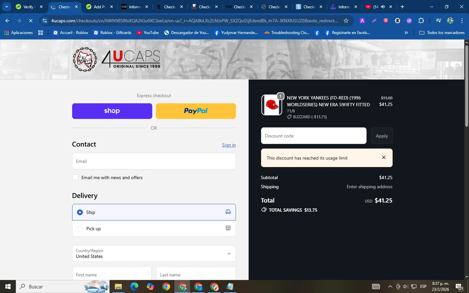 4U Caps promo code screenshot showing code 60F42073 applied at 4U Caps checkout page. Uploaded by SimplyCodes community member helicoide on Feb 24, 2026