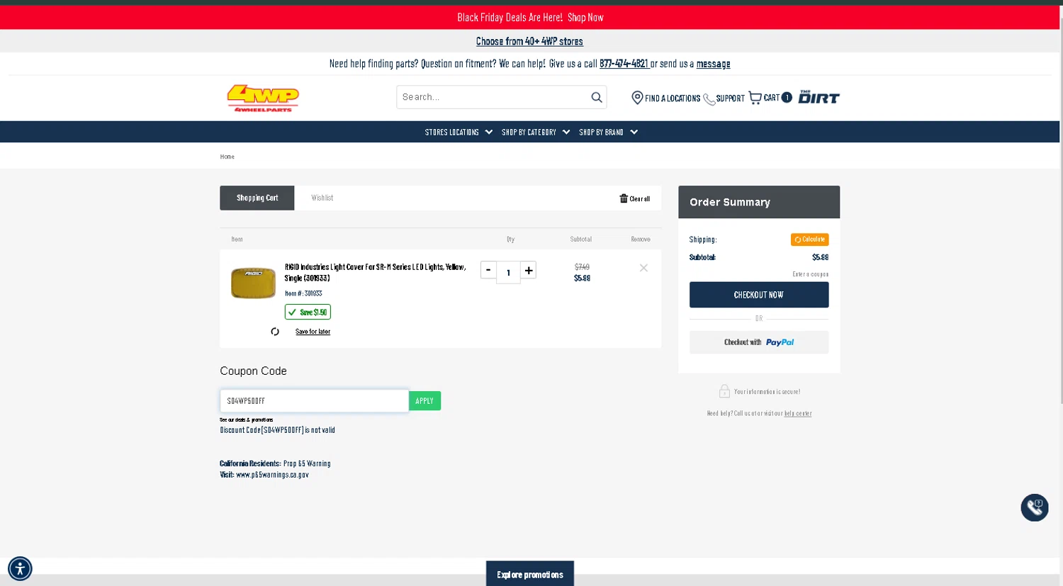 where to use 4 Wheel Parts promo code box