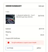 SHIPFREE coupon verification screenshot
