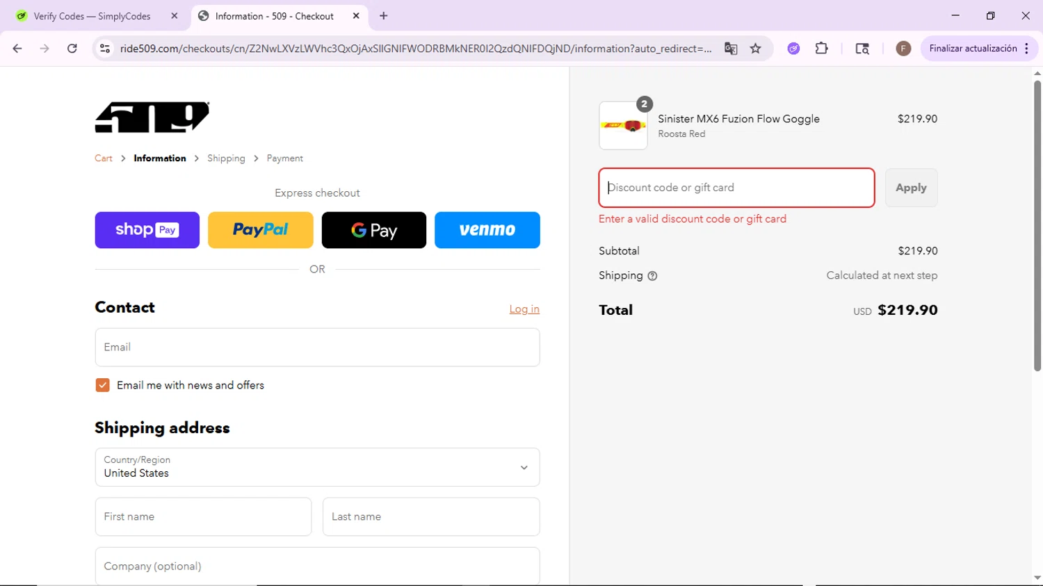 509 discount code screenshot showing code 509DAY applied at 509 checkout page. Uploaded by SimplyCodes community member CashLion2660 on Jun 23, 2025