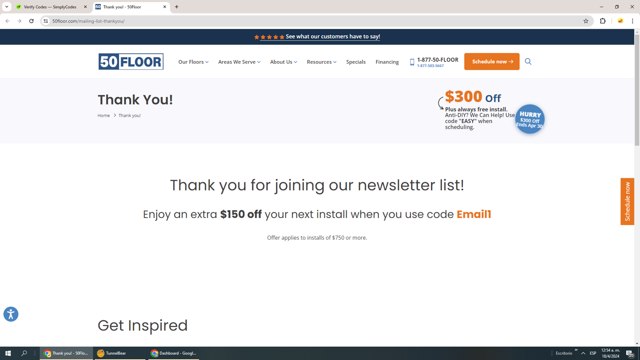 50Floor checkout page showing 50Floor promo code box | Screenshot taken by SimplyCodes community member on Apr 18, 2024