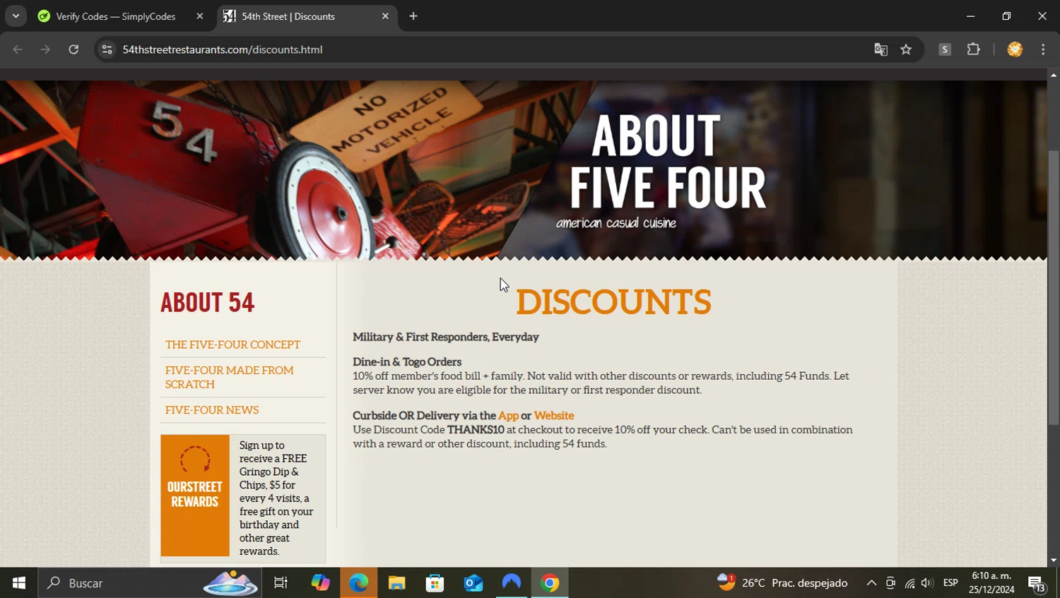 54th Street checkout page showing 54th Street coupon code box | Screenshot taken by SimplyCodes community member on Dec 25, 2024