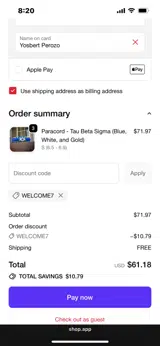 WELCOME7 coupon verification screenshot
