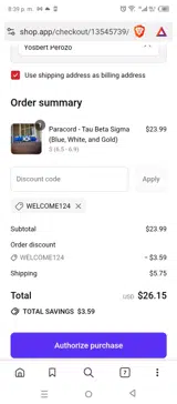 WELCOME124 coupon verification screenshot