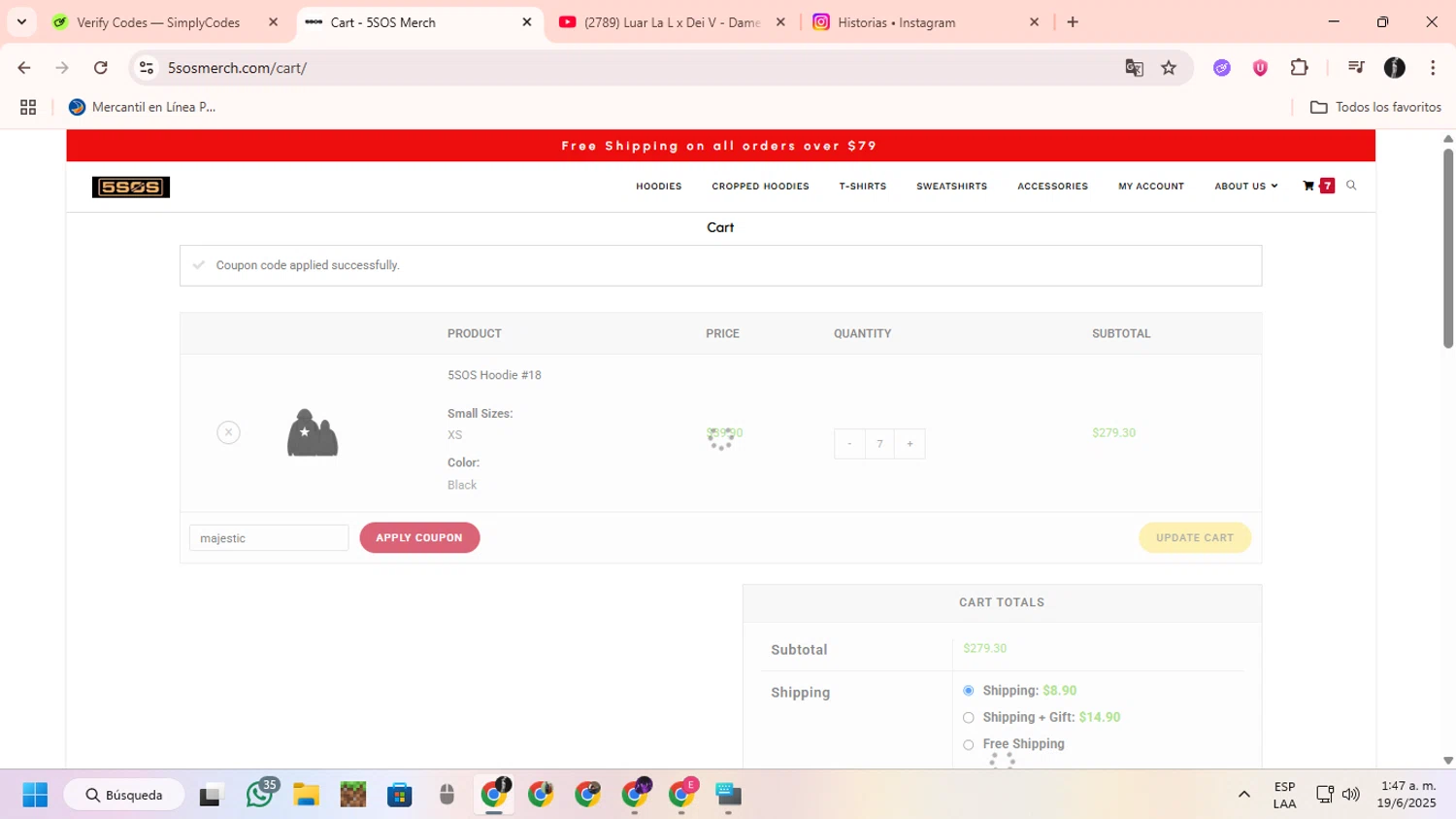 5SOS Merch promo code screenshot showing code majestic applied at 5SOS Merch checkout page. Uploaded by SimplyCodes community member ChinoYugiXD on Jun 19, 2025