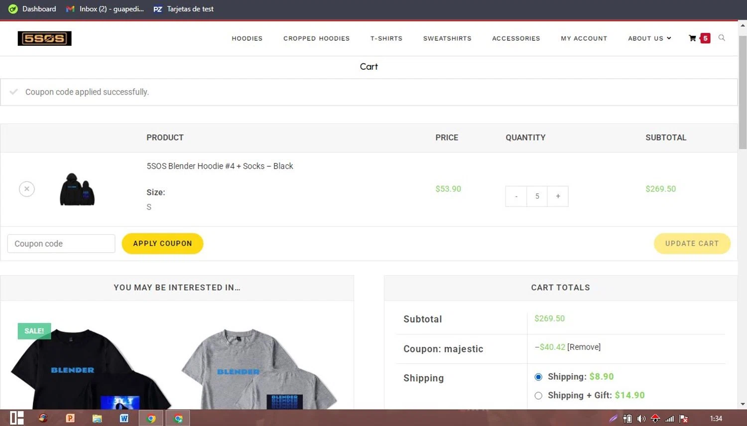 5SOS Merch promo code screenshot showing code majestic applied at 5SOS Merch checkout page. Uploaded by SimplyCodes community member PaticoBel on Jun 26, 2025