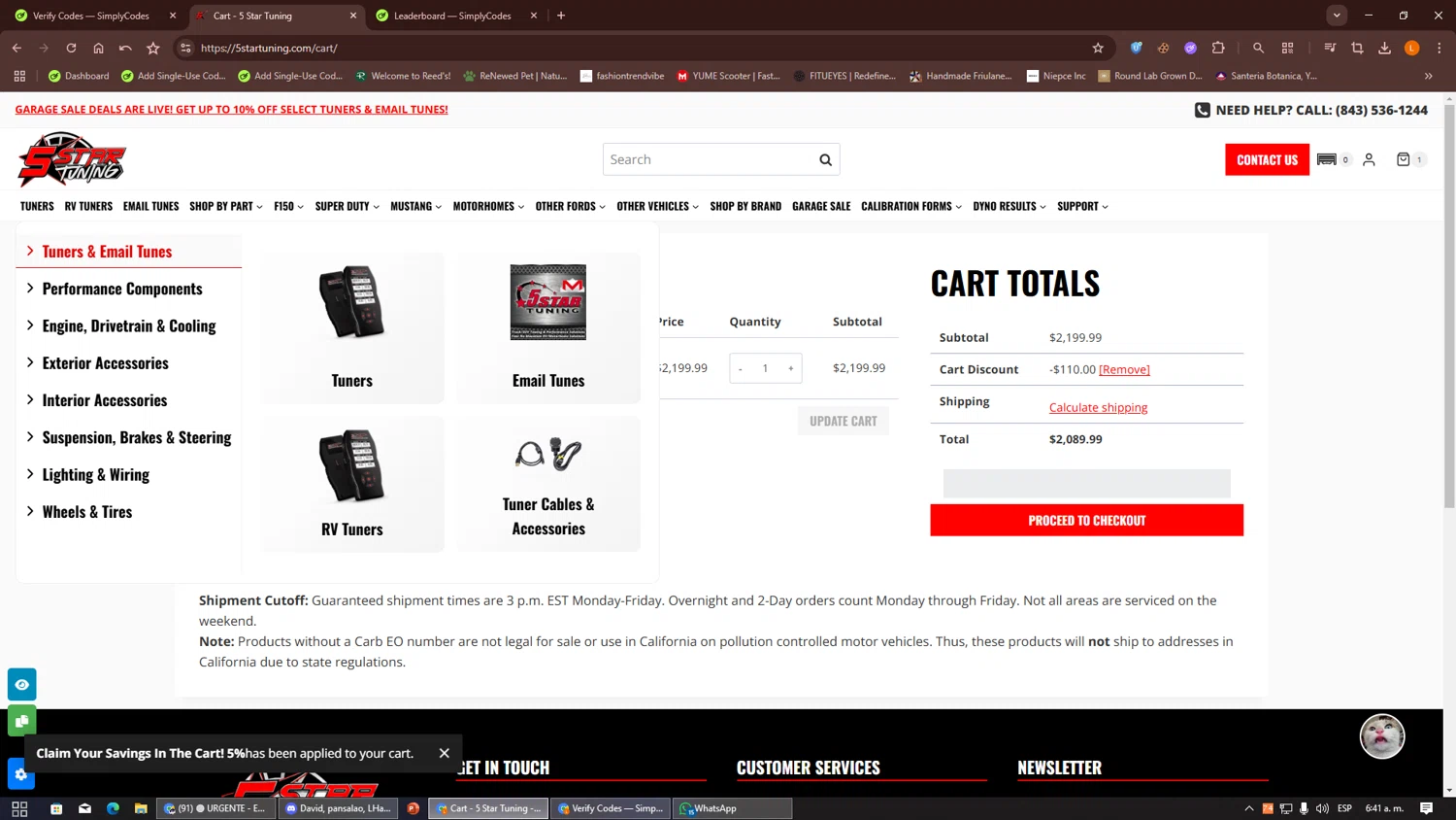 5 Star Tuning checkout page showing 5 Star Tuning coupon code box | Screenshot taken by SimplyCodes community member on Jan 3, 2026