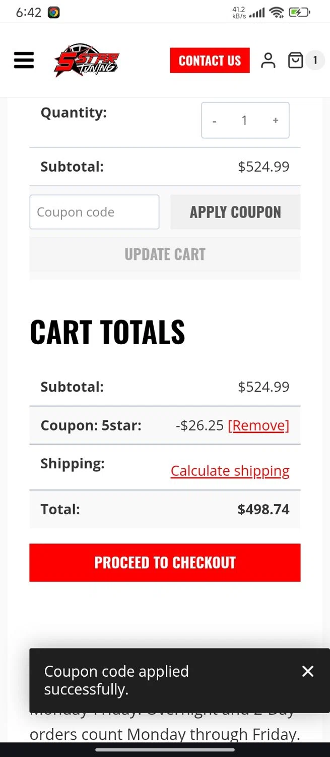 5 Star Tuning checkout page showing 5 Star Tuning coupon code box | Screenshot taken by SimplyCodes community member on Jan 3, 2026