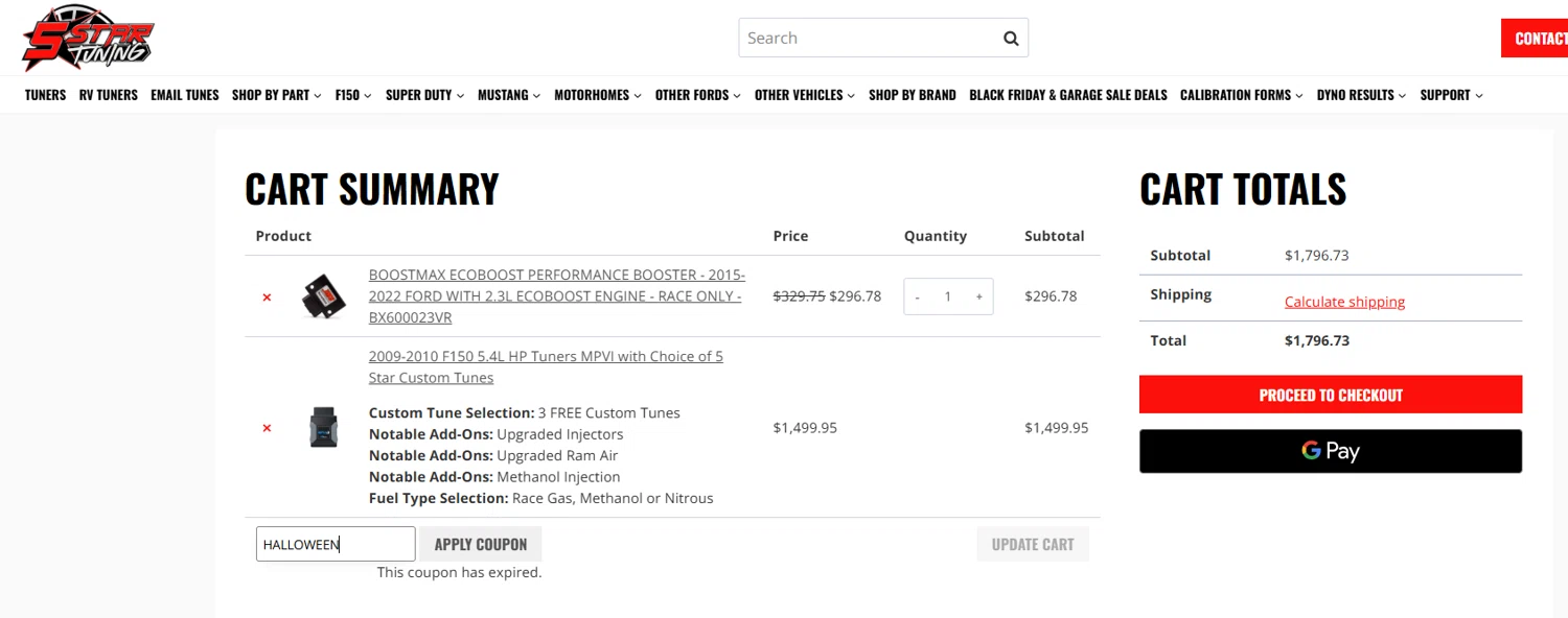 5 Star Tuning coupon code screenshot showing code HALLOWEEN applied at 5 Star Tuning checkout page. Uploaded by SimplyCodes community member fettywap on Nov 18, 2025