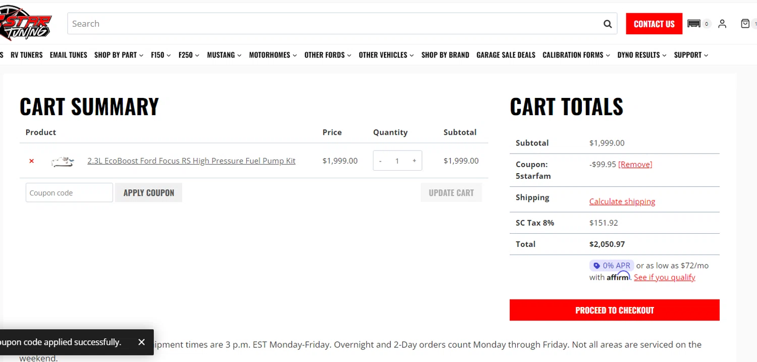 5 Star Tuning coupon code screenshot showing code 5STARFAM applied at 5 Star Tuning checkout page. Uploaded by SimplyCodes community member eliannyjimenez on Apr 9, 2025