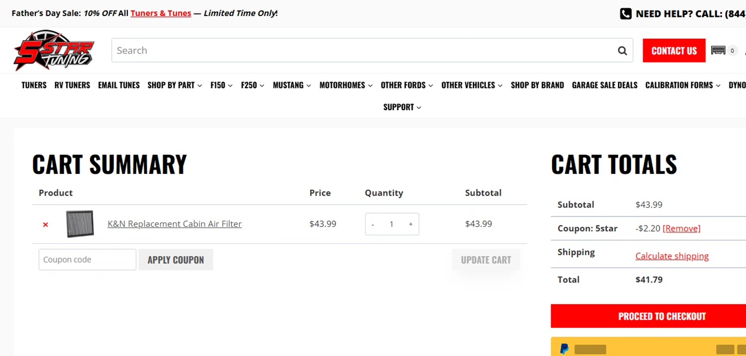 5 Star Tuning coupon code screenshot showing code 5star applied at 5 Star Tuning checkout page. Uploaded by SimplyCodes community member ashe1986 on Jun 17, 2025