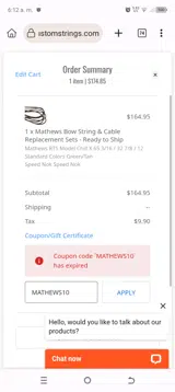 MATHEWS10 coupon verification screenshot