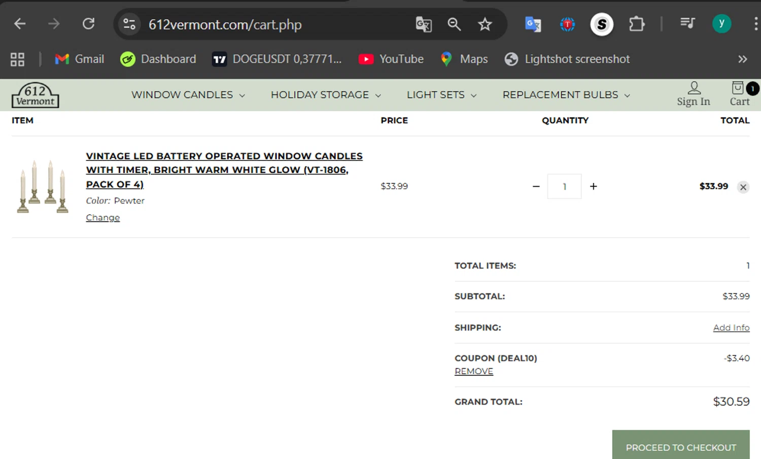 612 Vermont coupon code screenshot showing code DEAL10 applied at 612 Vermont checkout page. Uploaded by SimplyCodes community member 502312 on Dec 26, 2025