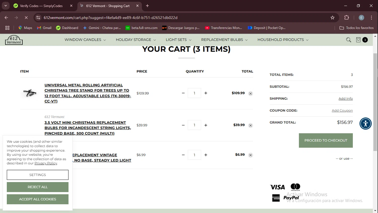 612 Vermont checkout page showing 612 Vermont coupon code box | Screenshot taken by SimplyCodes community member on Dec 28, 2024
