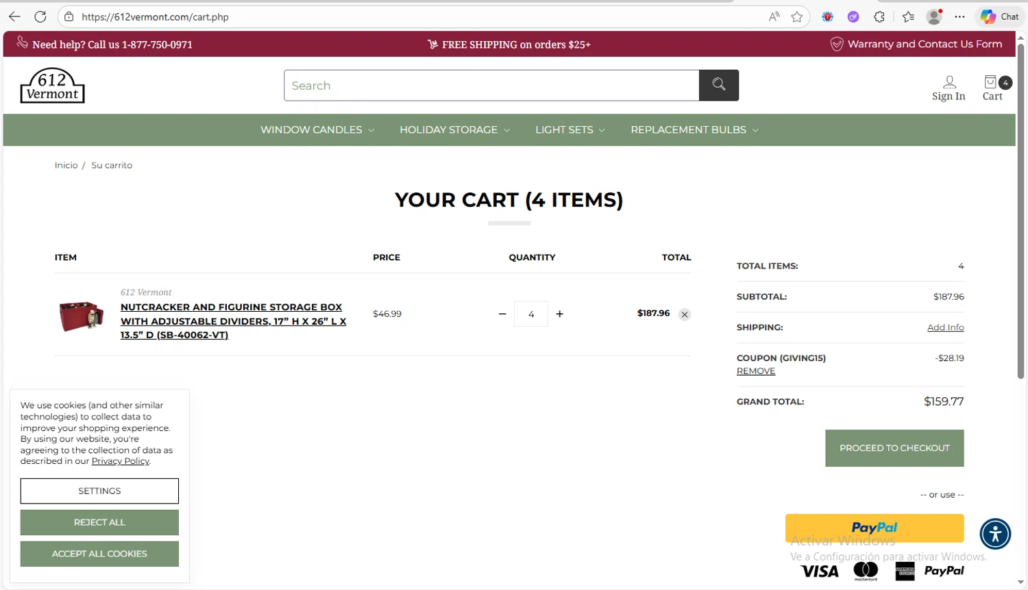 612 Vermont coupon code screenshot showing code GIVING15 applied at 612 Vermont checkout page. Uploaded by SimplyCodes community member Franco20 on Nov 26, 2025