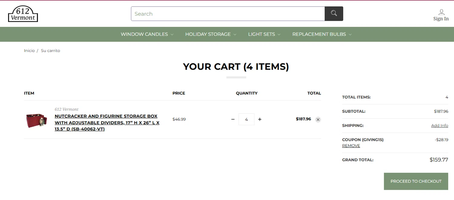 612 Vermont coupon code screenshot showing code GIVING15 applied at 612 Vermont checkout page. Uploaded by SimplyCodes community member Biden0442069257555 on Nov 26, 2025