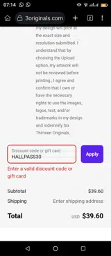 613 Originals coupon verification screenshot