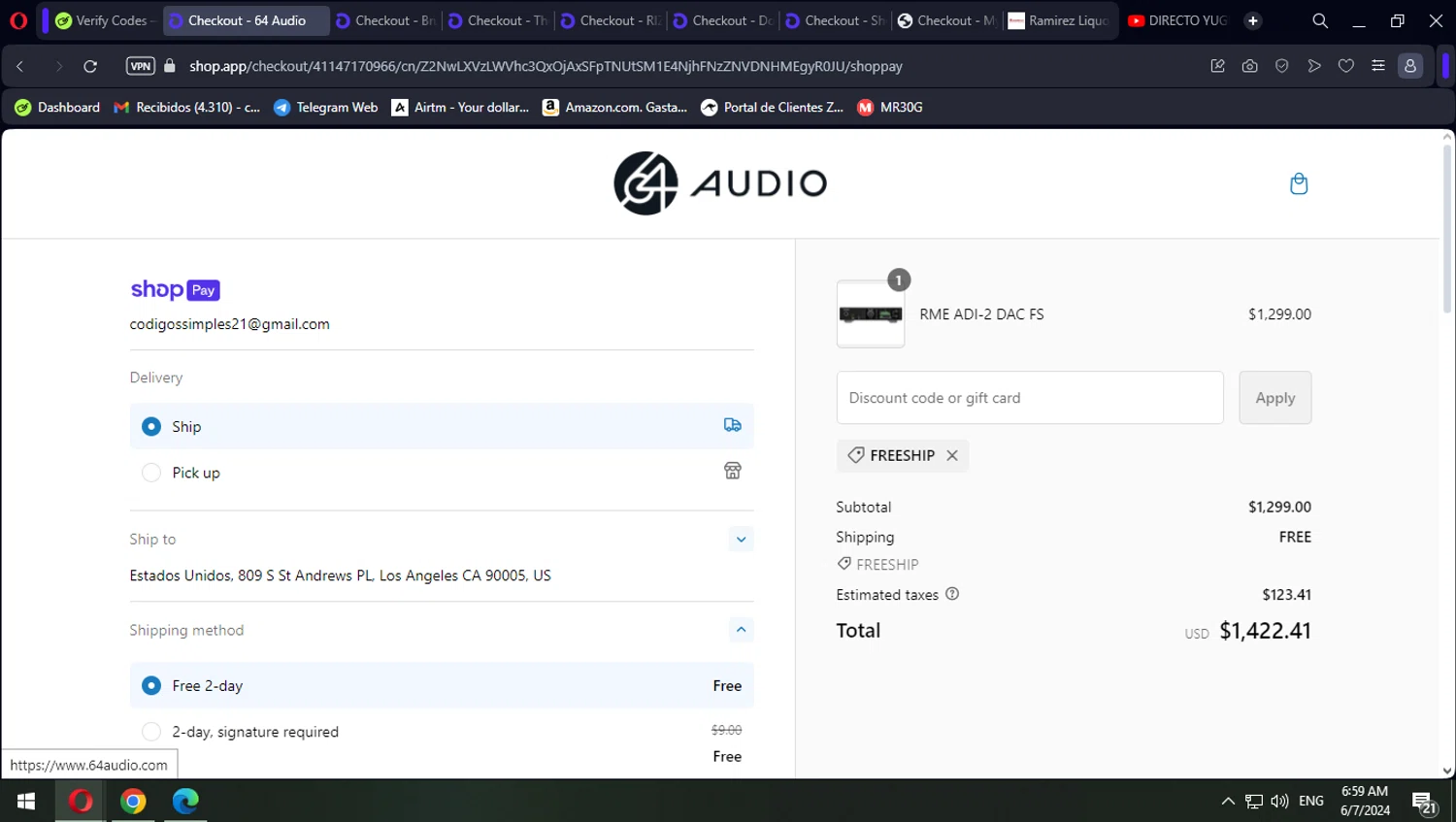 64 Audio checkout page showing 64 Audio discount code box | Screenshot taken by SimplyCodes community member on Jun 7, 2024