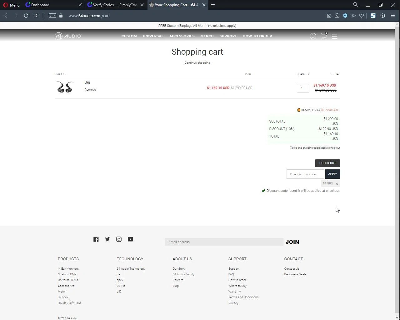 64 Audio checkout page showing 64 Audio discount code box | Screenshot taken by SimplyCodes community member on May 12, 2022