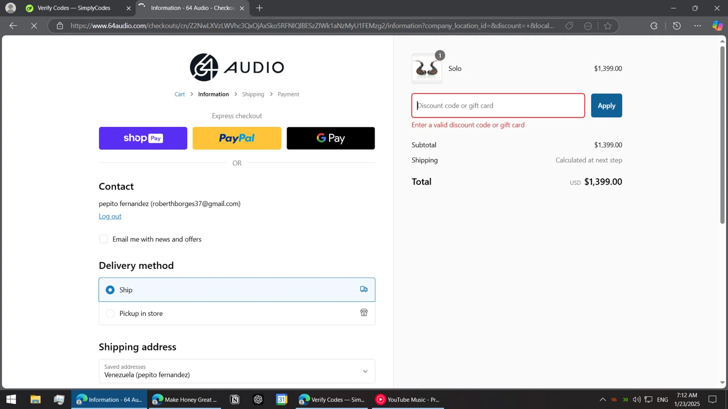 64 Audio discount code screenshot showing code STAYSNEAKY applied at 64 Audio checkout page. Uploaded by SimplyCodes community member BorgeZzz on Jan 23, 2025