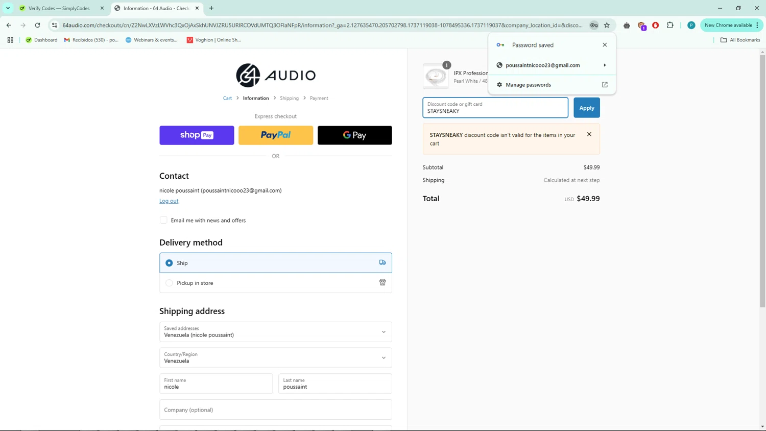 64 Audio checkout page showing 64 Audio discount code box | Screenshot taken by SimplyCodes community member on Jan 17, 2025