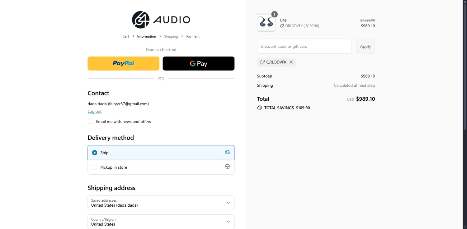 64 Audio discount code screenshot showing code QRLODVFK applied at 64 Audio checkout page. Uploaded by SimplyCodes community member Serdanvz on Jul 18, 2025