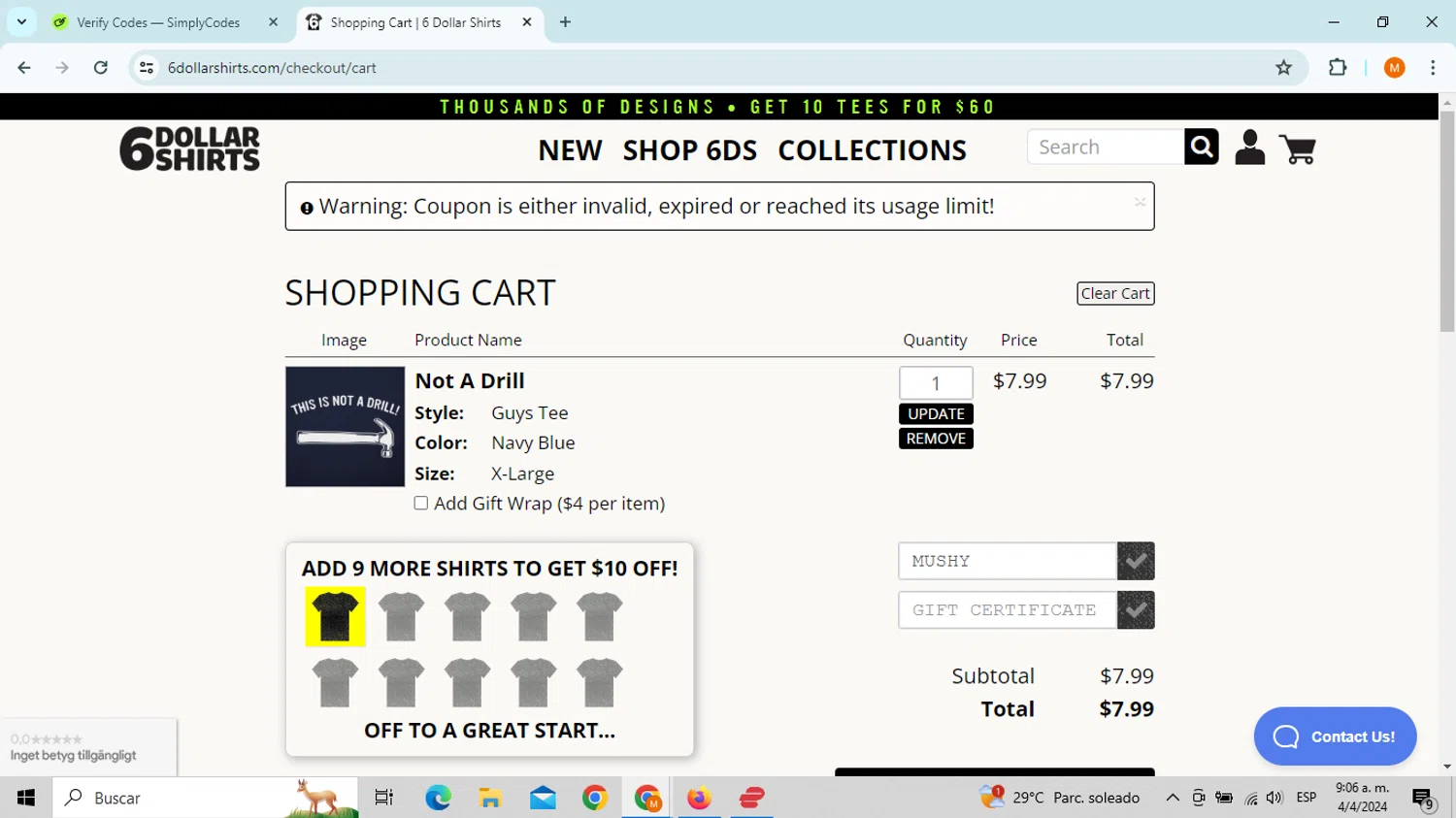 where to use 6DollarShirts promo code box